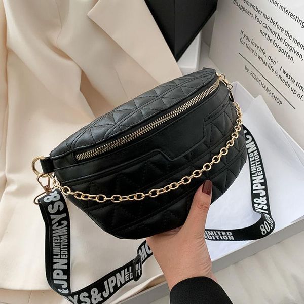 

chain fanny pack for women waist bag fashion leather belt bag lattice banana bum chest waterproof phone pouch 2020