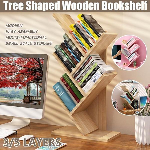 

tree shaped bookshelf 3/5 layers desk study bookcase furniture decor book rack multi-grid storage shelf wooden display shelf1