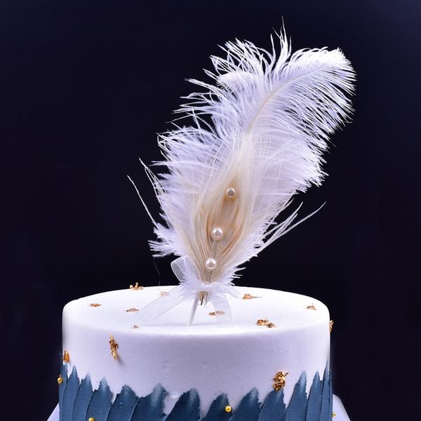 

large natural ostrich pearl feather cake decoration plug-in white pearl ostrich feather baking cake decoration arypz