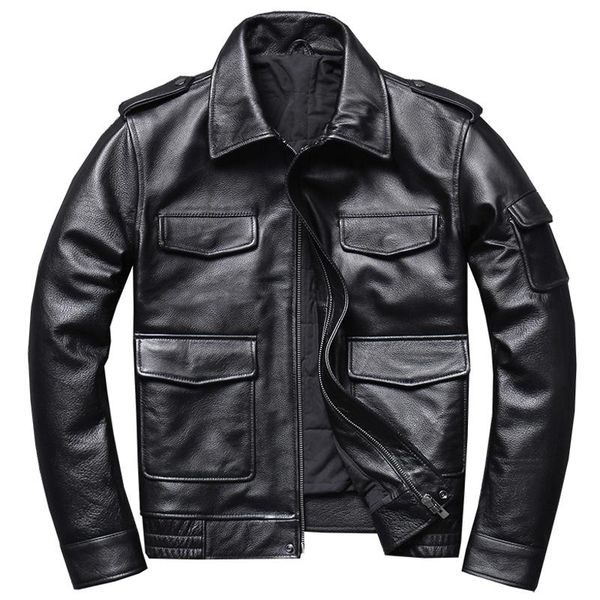 

men's leather & faux genuine bomber suede jacket coat for mens cowhide winter thick warm overcoats arrived clothes man, Black