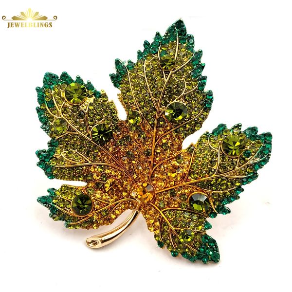 

vintage full micro pave yellow orange green crystal maple leaf brooch gold tone short stem canadian maple leaf pins fall jewelry 201009, Gray