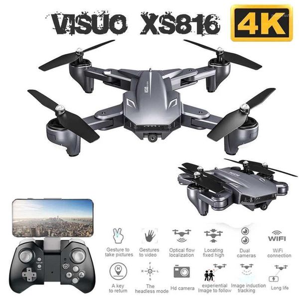 

rc drone visuo xs816 with 50 times zoom wifi fpv 4k dual camera optical flow quadcopter foldable selfie aircraft vs sg106 m701