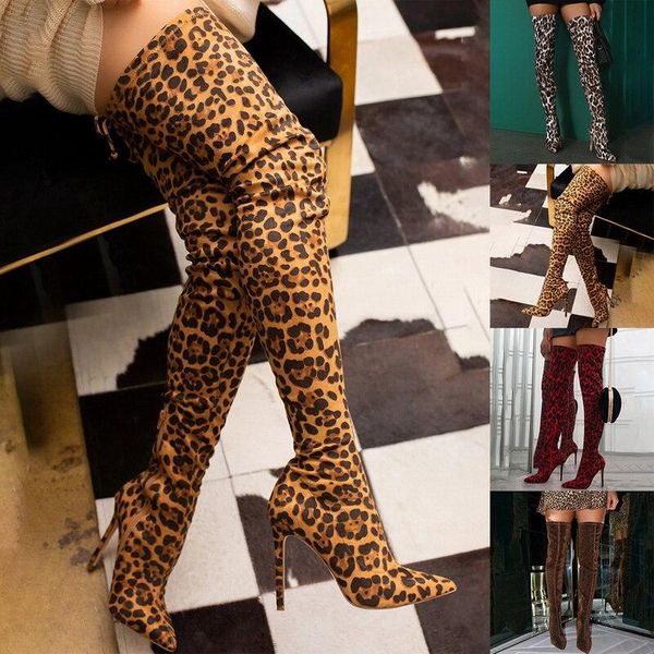 

leopard women fashion over the knee boots snake grain high boots pointed toe zipper thin high heels shoes 2020 winter, Black