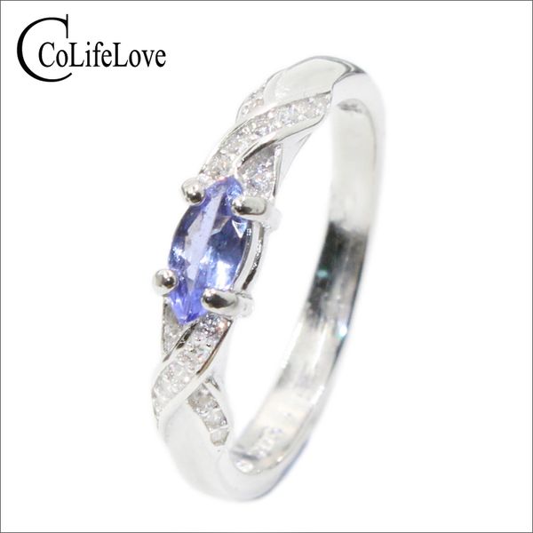 

fashion tanzanite silver ring 3 mm * 6 mm natural vs tanzanite ring for girl solid 925 silver tanzanite engagement ring for lady 201006, Golden;silver