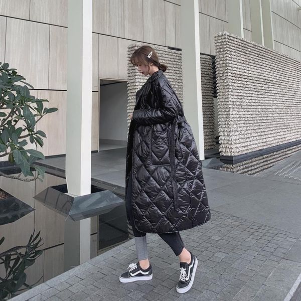 

women's down & parkas ins thin cotton-padded winter jacket women korean style all-match rhombus 2021 mid-length coat manteau femme hive, Black