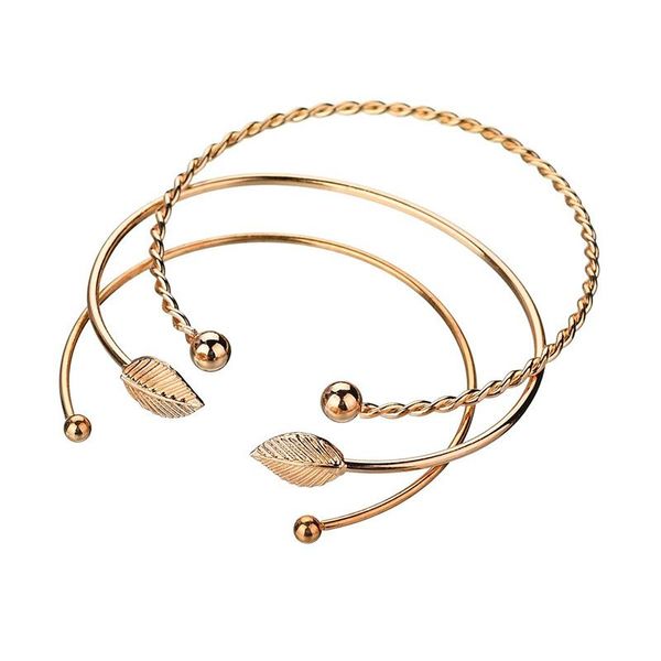 

3 ps / комплект new open gold leaf манжета braceletsbangles для женщин из нержавеющей стали на заказ браслеты кристалл ювелирные изделия бра, Golden;silver