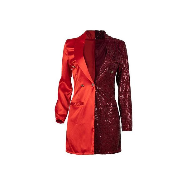 

red sequined patchwork blazers single button long sleeve suits women 2021 spring autumn new fashion blazer office work wear, White;black