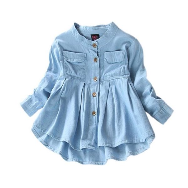 Denim Garota Blusas Roupas Outono Bebê Meninas Calças De Jeans Camisas Sólidas Jean Crianças Crianças Manga Longa Manga Mandarina Moda Full 220125