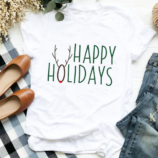 

women letter deer funny mujer camisetas holiday merry christmas clothes ladies graphic print tee tshirt female t-shirt, White