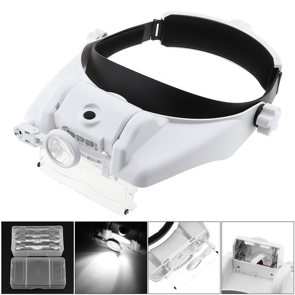 Einstellbare Stirnband Brillenlupe Lupe Brillenlupe mit LED-Licht 6 Objektiv zum Lesen von Schmuck Uhrenreparatur T200521