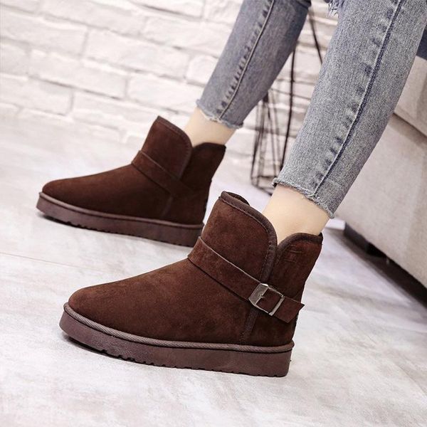 

women warm snow boots winter fur plush ankle boot women slip on platform ladies buckle woman casual shoes female plus size, Black