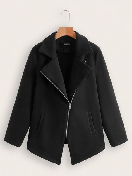 

emery rose slant pockets lapel neck coat 634z#, Black;brown