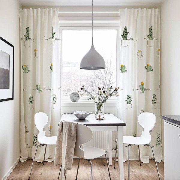 

nordic cactus embroidered curtain for bedroom living room simple pastoral green plant design fabric tende m176c