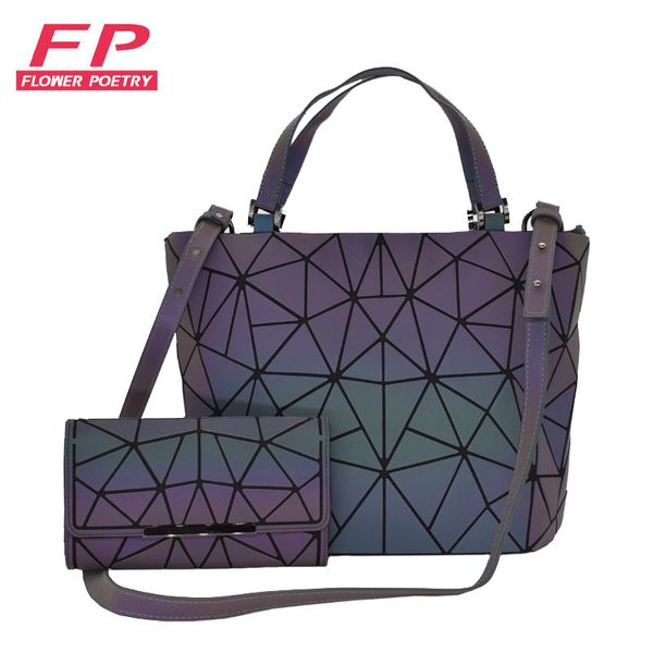 

women handbag luxury shoulder bag set folding totes crossbody bag female purse and wallet ladies luminous geometric bucket bag c1009