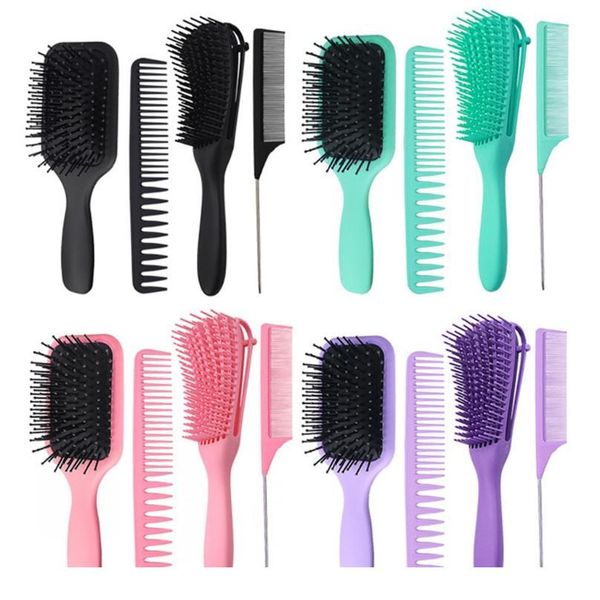 

4pcs/set hair brush set for women with detangling paddle brushes and hair combs suitable for wet or dry straight lo jllcrm, Silver