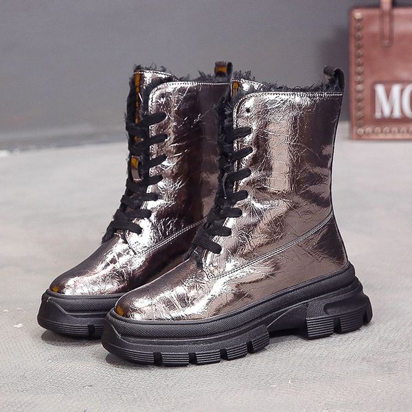 

new winter 2021 fashion thick lacing soles high cotton non-slip water short boots 82n7, Black