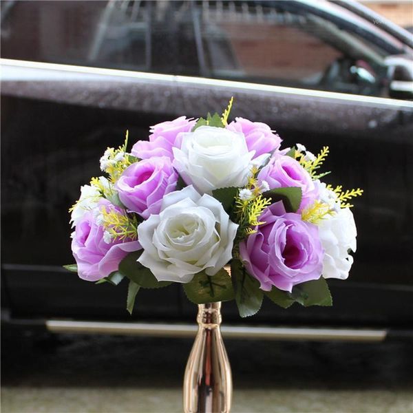 Ghirlande di fiori decorativi 26 cm Artificail French Rose Ball Decorazione di nozze Sfondo tavolo Centrotavola floreale Disposizione Fai da te Party De