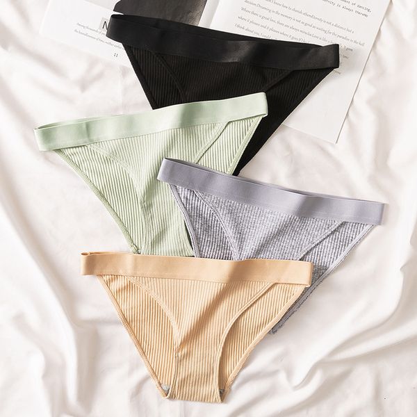 

3pcs cotton women's panties soft striped women under solid girls briefs female lingerie comfort intimate underwear, Black;pink