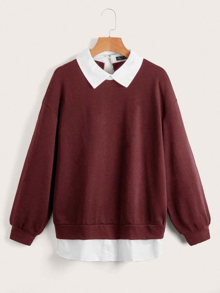 

emery rose 2 in 1 drop shoulder pullover m1bp#, White;black