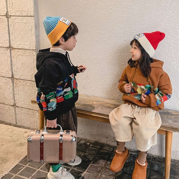 

print children's 2020 new winter cartoon hooded sweater men's and women's color matching pullover ffsu 1y4k, Black
