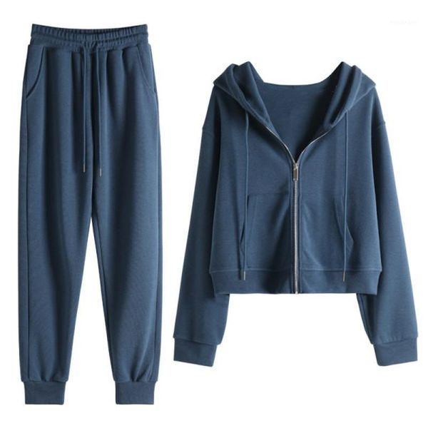 

autumn new style short zipper cardigan sweater women's suit korean loose sports and leisure two-piece women's suit1, Black