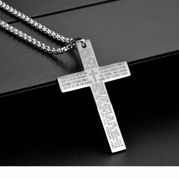 

fashion stainless steel scriptures cross necklace gold chains cross pendant women mens fashion jewelry will and sandy gift, Silver