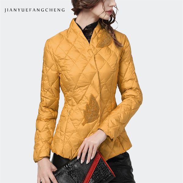 

fashion women winter down jacket long sleeve embroidered beading yellow puffer coat warm winter korean casual down jackets 201103, Black