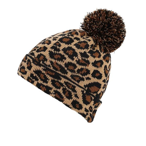 

leopard beanie трикотажные зима осень печати женщины hat с pompom pom pom теплые дамы моды осень 2020 новый лыжи горные лыжи cap, Blue;gray