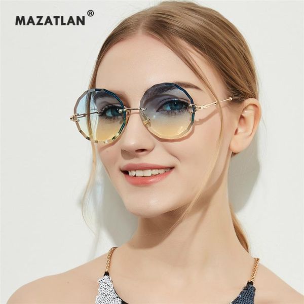 

borderless round cut designer for retro women luxury diamond sunglasses fashion brand glasses color lens sun transparent ladies phhmc, White;black