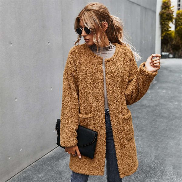 

winter new ladies long bubble fleece warm jacket wild thick plush cardigan jacket women two wears at home or outdoor casual style size s-xl, Black;brown