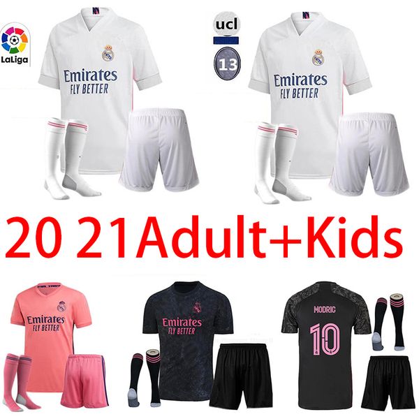

2020 2021 real madrid jerseys 20 21 soccer jersey hazard sergio ramos benzema modric camiseta football shirt uniforms men + kids kit socks, Black
