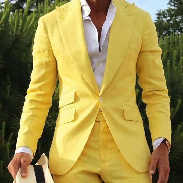 Abiti da uomo casual da uomo slim fit giallo per il promotore di nozze su misura 2 pezzi maschio set di moda set blazer andatico ultimo stile 201106