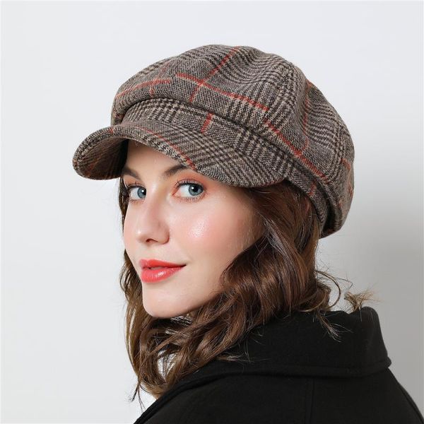

sboy hats women octagonal for winter female cotton plaid vintage fashion casual boina autumn 2021 brand women's caps, Blue;gray
