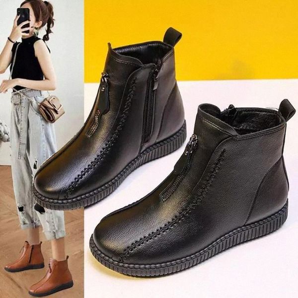 

women warm snow boots waterproof mother winter shoes ankle boots female footwear non-slip furry flats brand #ov7d, Black