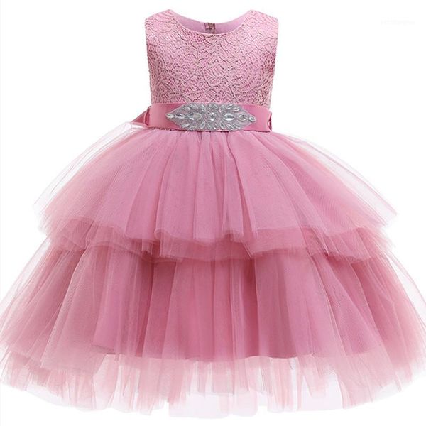

girl's dresses princess dress children's wedding pettiskirt cake girl party flower trailing performance host evening clo1, Red;yellow