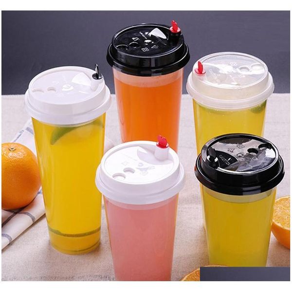 

700ml 24 oz disposable plastic cups cold drinks juice coffee milky tea cup thicken transparent drink tool with lid q8o5v