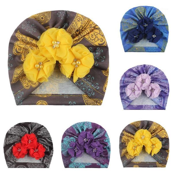 

2020 baby accessories newborn infant kids baby boy girl turban twist knot velvet beanie hat pearl flower solid soft cap1, Yellow