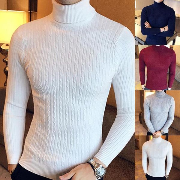 

casual men winter solid color turtle neck long sleeve twist knitted slim sweater men's casual home knitwear xmas gift for male, White;black
