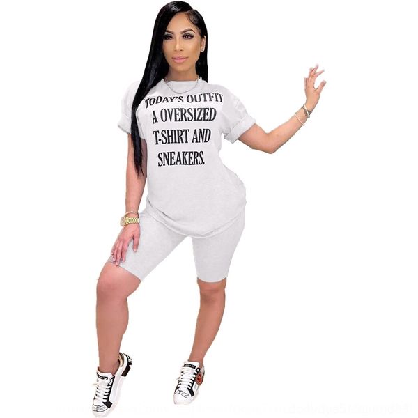 

9mqip 2020 summer new casual 9586 women's women letter style print two piece set for women'ssummer women's cnlez, Gray