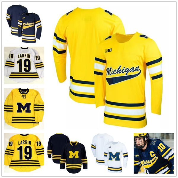 

custom michigan wolverines colleage hockey jerseys any name number yellow 19 larkin 13 zach werenski 10 will lockwood 33 joseph cecconi, Black