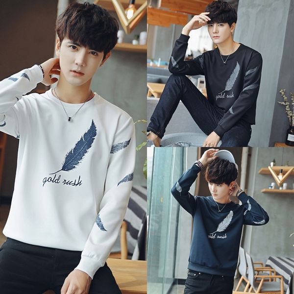

t9bh8 2020 shirt sweater tnew sweater men's spring feather printed t-shirt men's spring fashionable dmp8c, Black