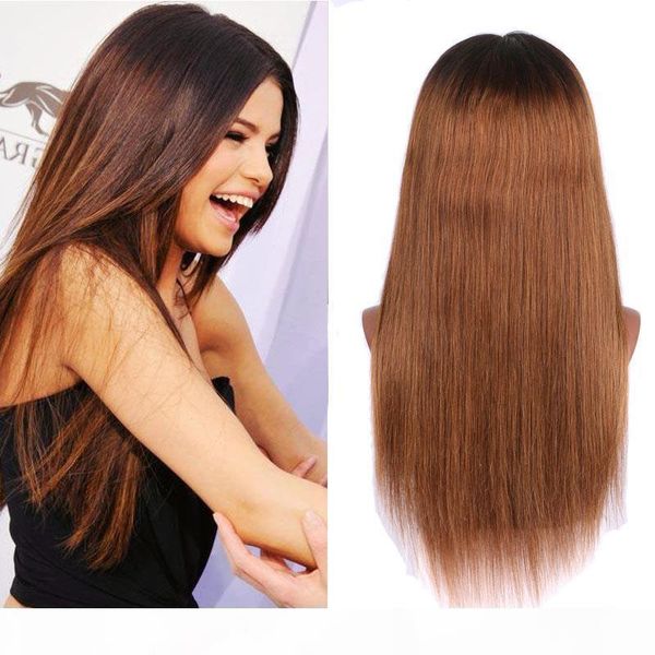 

150 density brazilian ombre honey blonde color 1b 27 thick glueless full lace human hair wigs straight lace front wig for black women, Black;brown