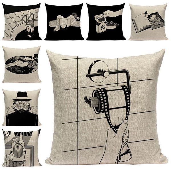 

human life art painting cotton linen cushion covers decorative pillowcases abstract printed chair pillow cushions home decor1