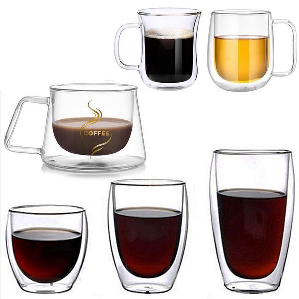 

1pc urijk coffee mug double wall glass thermal insulated mug cup with handle for cold beverage heat insulation office