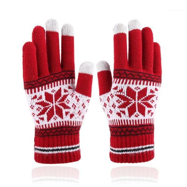 

knitted winter gloves waterproof thick gloves with cute snowflake pattern keep hand warmer1, Blue;gray