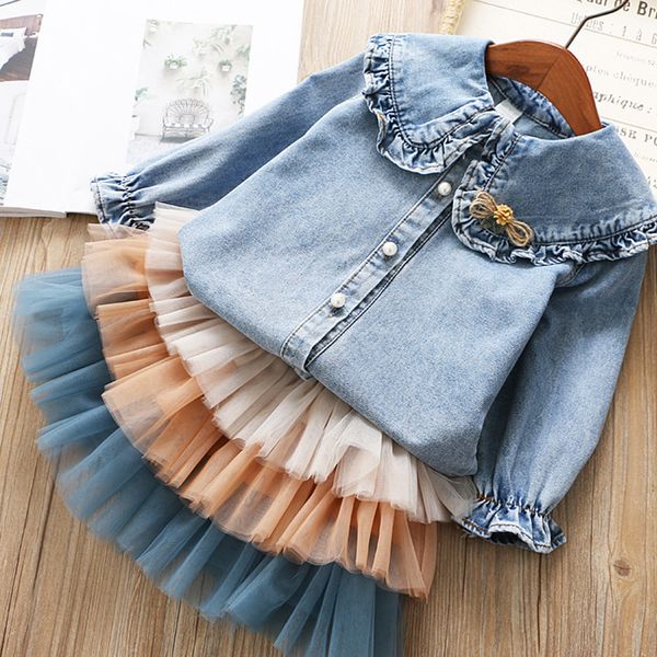 Iyeal meninas conjuntos de roupas 2020 nova primavera crianças roupas de manga longa camisas denim + tutu saia do bolo 2 pcs crianças criança roupa lj200916