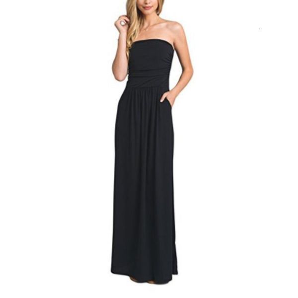

womens bandeau holiday off shoulder long dress ladies summer solid maxi dress drop shipping good quality, Black;gray