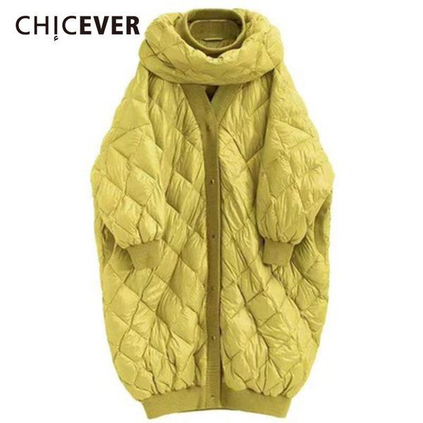 

chicever thick cotton coat for women hooded collar long sleeve patchwork argyle sustans loose coats female winter new tide 201029, Black