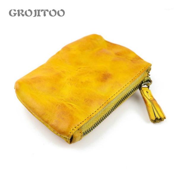 

card holders grojitoo 2021 women's tassel first layer vegetable tanned cowhide coin purse simple washed storage bag purse1, Brown;gray