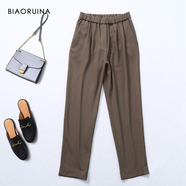 

biaoruina women's solid color elastic high waist thin loose ankle-length harem pants female casual all-match everyday trousers1, Black;white